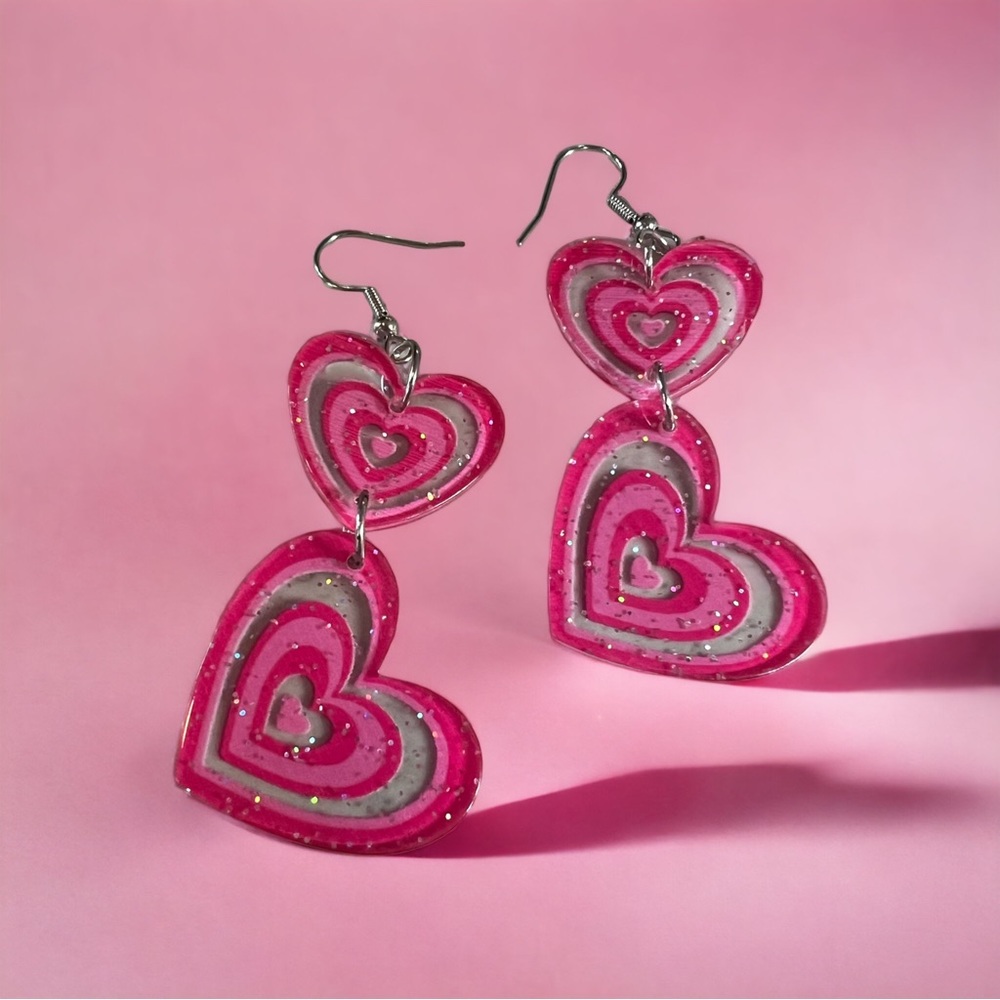 Barbie y2k acrylic heart sparkle earrings